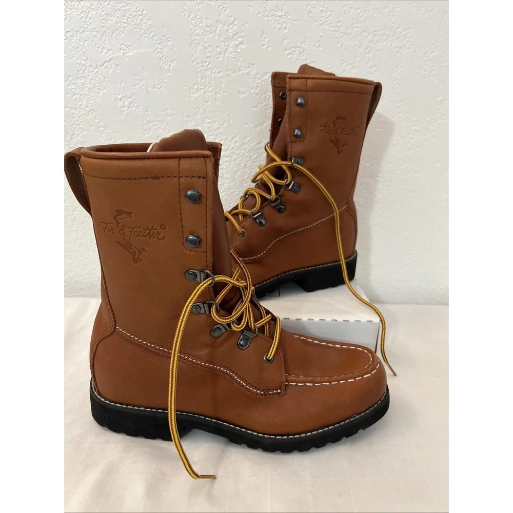 Mens Fin Feather‎ Boots Size 6 D Med Brown Leather 989 9